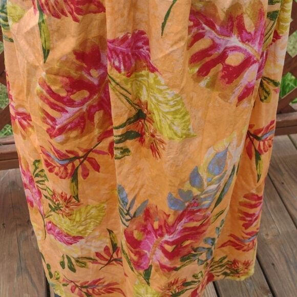 Maurices Orange Yellow Floral Smocked Peplum Midi Dress Size XXL - Picture 4 of 11